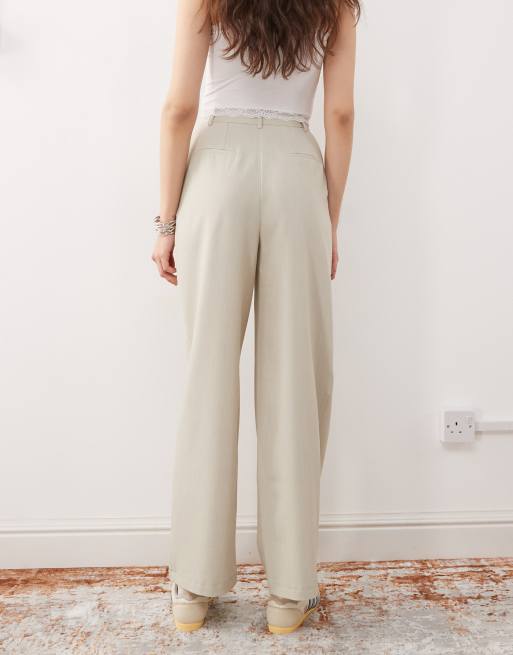 Miss Selfridge - Pantaloni basic con fondo ampio color pietra, 4 di 5
