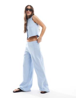 Miss Selfridge - Pantaloni blu a fondo ampio morbidi a coste in coordinato - view 1