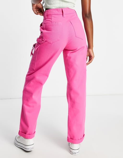Miss Selfridge - Pantaloni cargo dritti rosa, 2 di 4