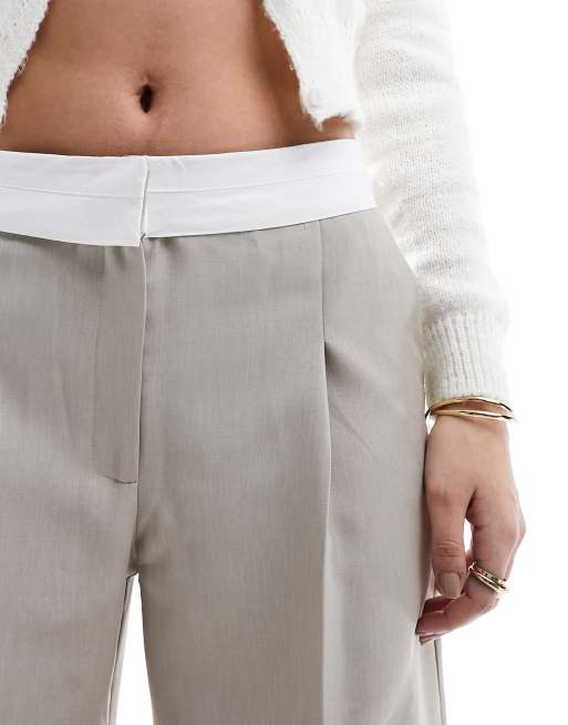 Miss Selfridge - Pantaloni color pietra con risvolto in vita, 2 di 5