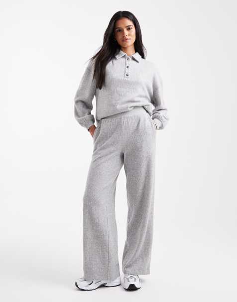 Miss Selfridge - Pantaloni con fondo ampio in jersey spazzolato grigio chiaro in coordinato - view 1