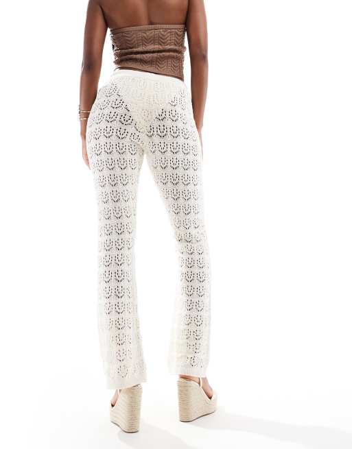 Miss Selfridge - Pantaloni da spiaggia all'uncinetto color crema, 2 di 5