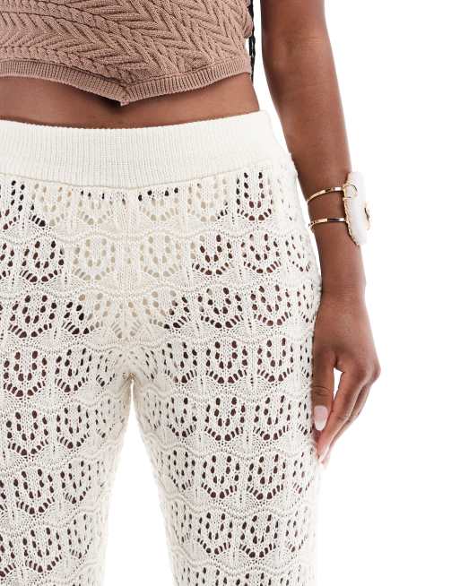 Miss Selfridge - Pantaloni da spiaggia all'uncinetto color crema, 4 di 5