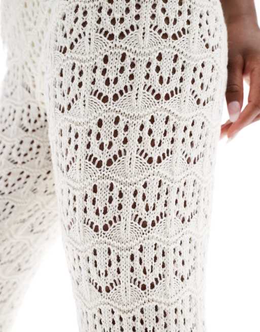 Miss Selfridge - Pantaloni da spiaggia all'uncinetto color crema, 5 di 5