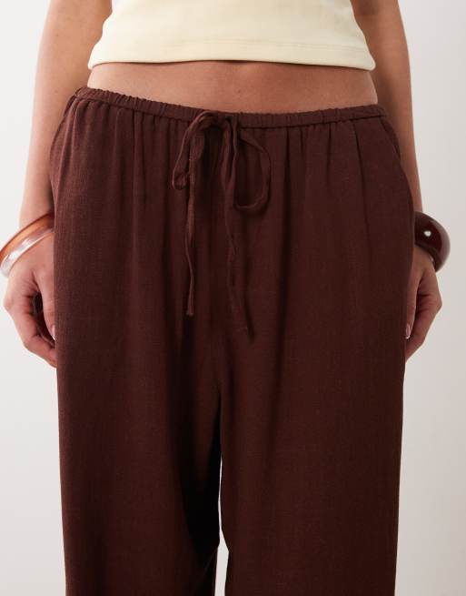 Miss Selfridge - Pantaloni effetto lino color cioccolato, 3 di 5