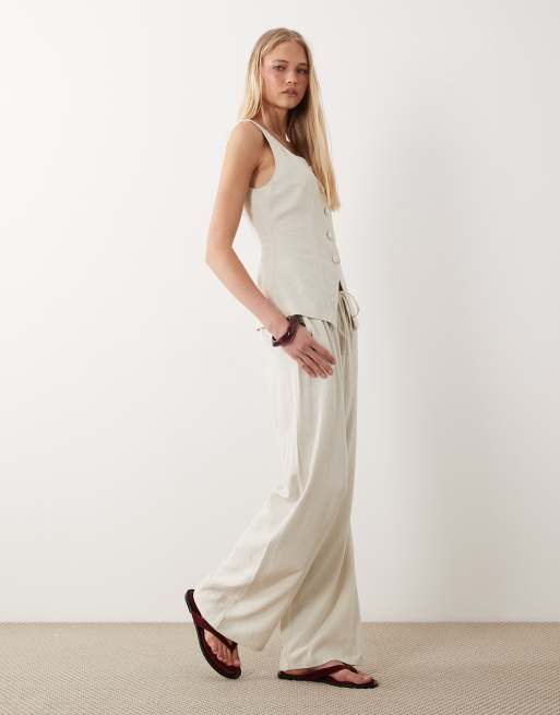 Miss Selfridge - Pantaloni effetto lino color pietra, 2 di 5