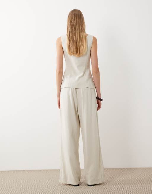Miss Selfridge - Pantaloni effetto lino color pietra, 4 di 5