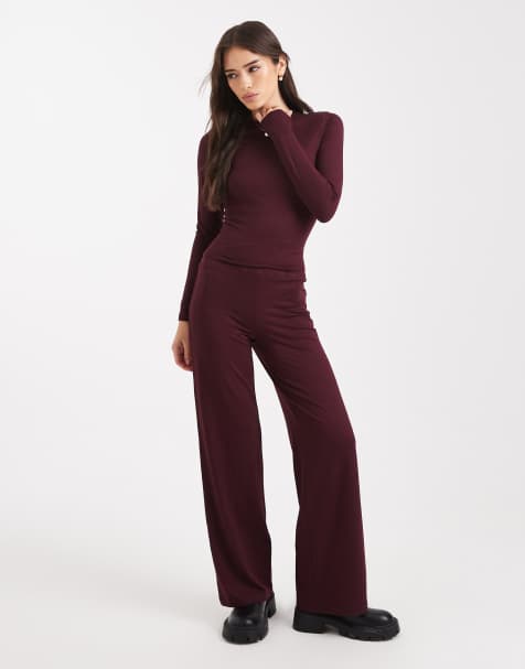 Miss Selfridge - Pantaloni sagomati a fondo ampio color prugna - view 1
