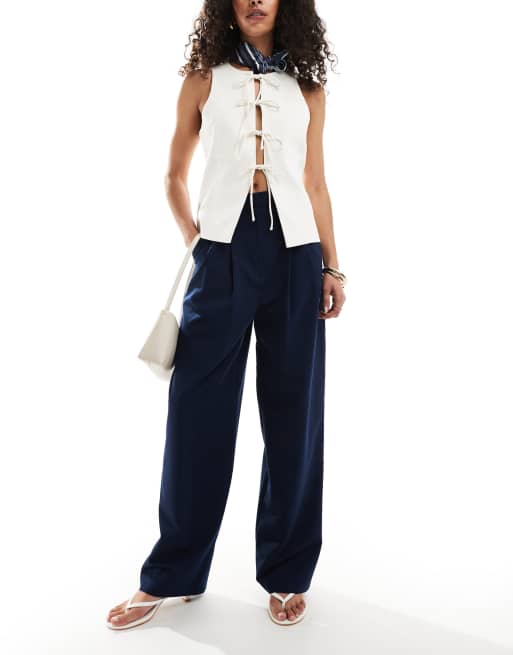 Miss Selfridge - Pantaloni sartoriali blu navy a fondo ampio, 4 di 5