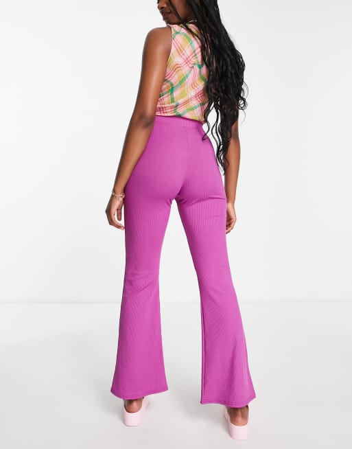 Miss Selfridge - Pantaloni skinny a zampa a coste viola, 2 di 4