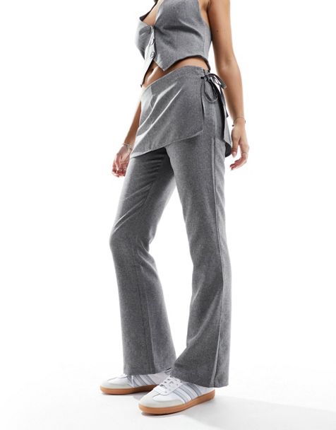 Topshop boxer fly detail pull on tailored pants in gray