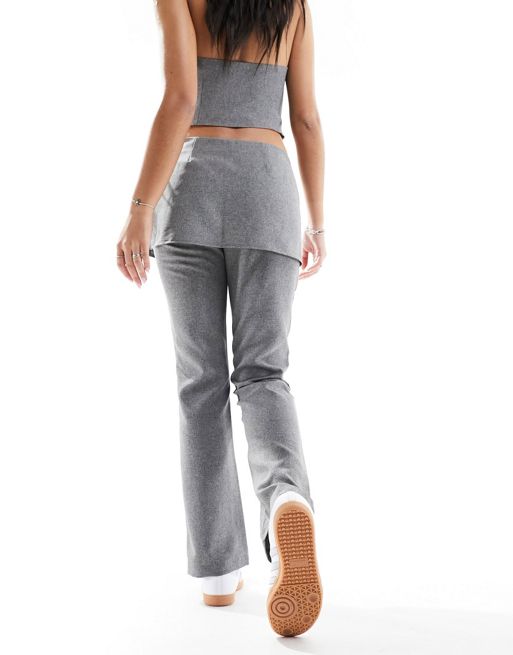 Pull&Bear skirt detail flare pants in charcoal grey