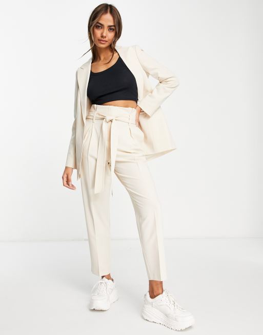 Miss Selfridge foldover waistband wide leg trouser in taupe