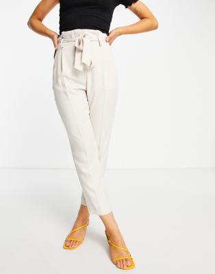 Miss Selfridge Paperbag Pants In Stone-neutral In Neutral