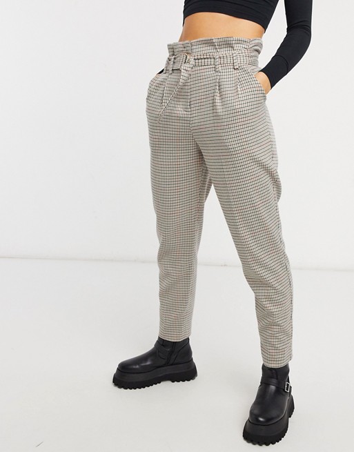 Miss Selfridge paperbag trousers in check co-ord