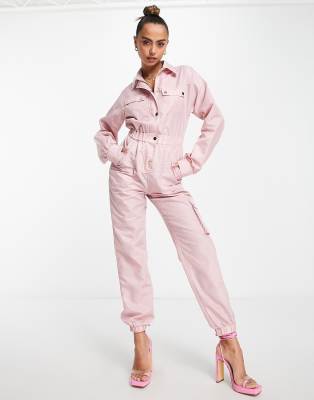 Shop Miss Selfridge Parachute Cargo Jumpsuit In Dusky Pink