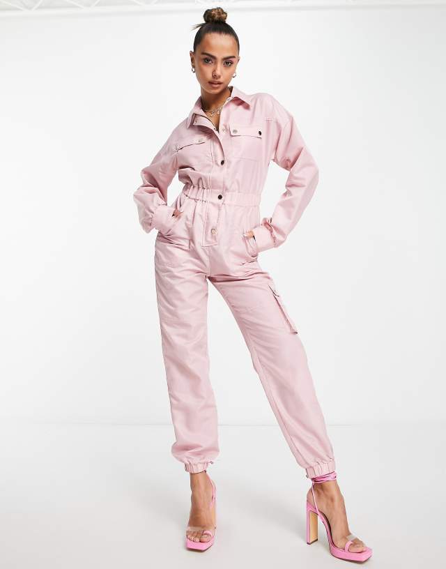 Miss Selfridge - parachute cargo jumpsuit in dusky pink