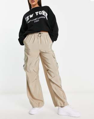 Miss Selfridge parachute cargo pants in neutral  - ASOS Price Checker