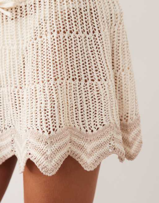Miss Selfridge - Parte de un conjunto - Falda color crema de punto calado, 3 de 5