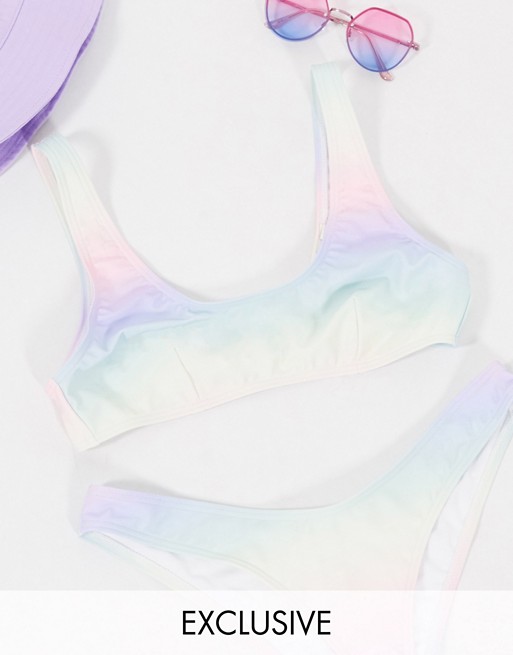 Miss Selfridge pastel ombre bikini top in multi