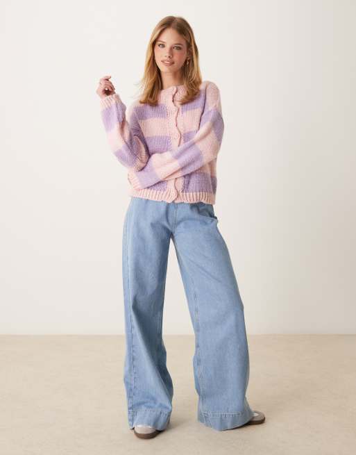 Miss Selfridge pastel pink and purple stripe knit cardigan, 2 of 4