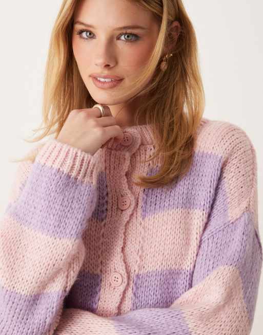 Miss Selfridge pastel pink and purple stripe knit cardigan, 4 of 4