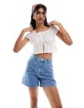 [Miss Selfridge] Miss Selfridge patch pocket denim shorts in mid wash-Blue 4 Mid wash