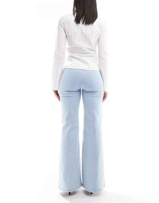 Miss Selfridge patch pocket  high waist 70's denim flare in bleach wash, 2 of 5