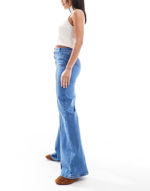 Miss Selfridge patch pocket high waist 70s denim flares