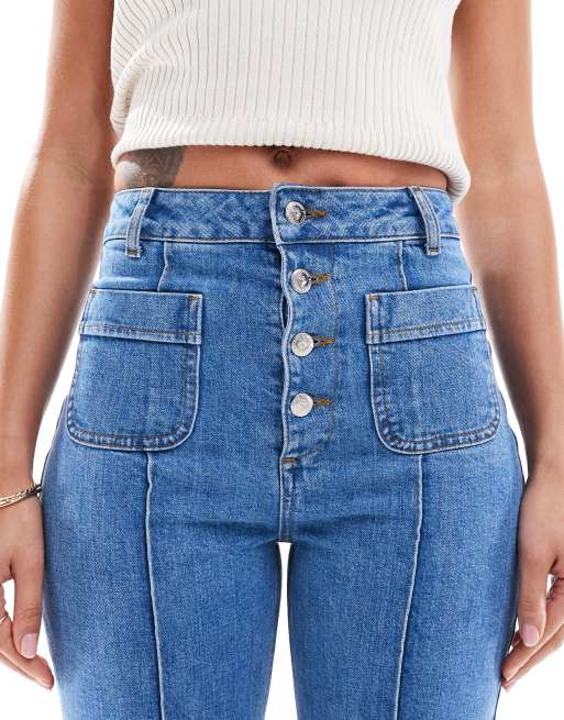 Miss Selfridge patch pocket high waist 70s denim flares