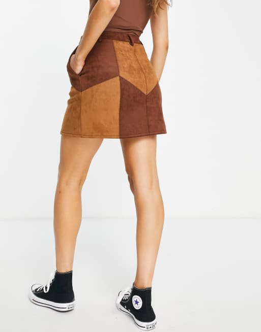 Faux suede patchwork skirt hotsell