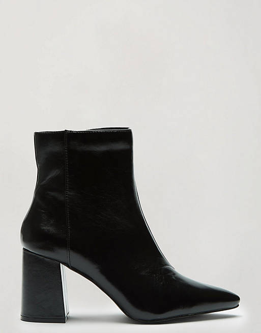 Miss Selfridge patent heeled ankle boots in black