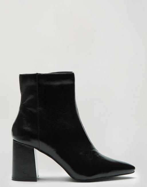 Miss Selfridge patent heeled ankle boots in black | ASOS