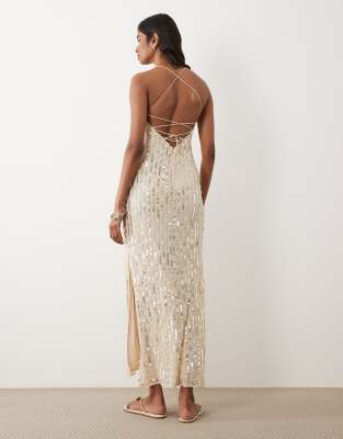 Miss Selfridge Pearl And Sequin Embellished Midi Dress In White