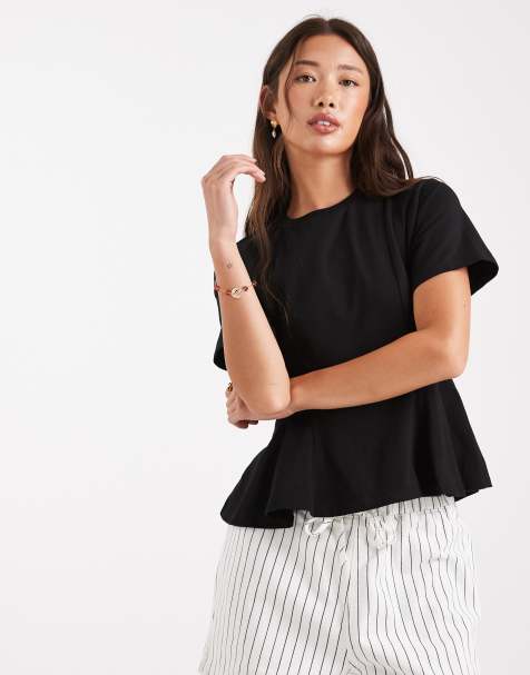 Miss Selfridge peplum detail tee in black - view 1