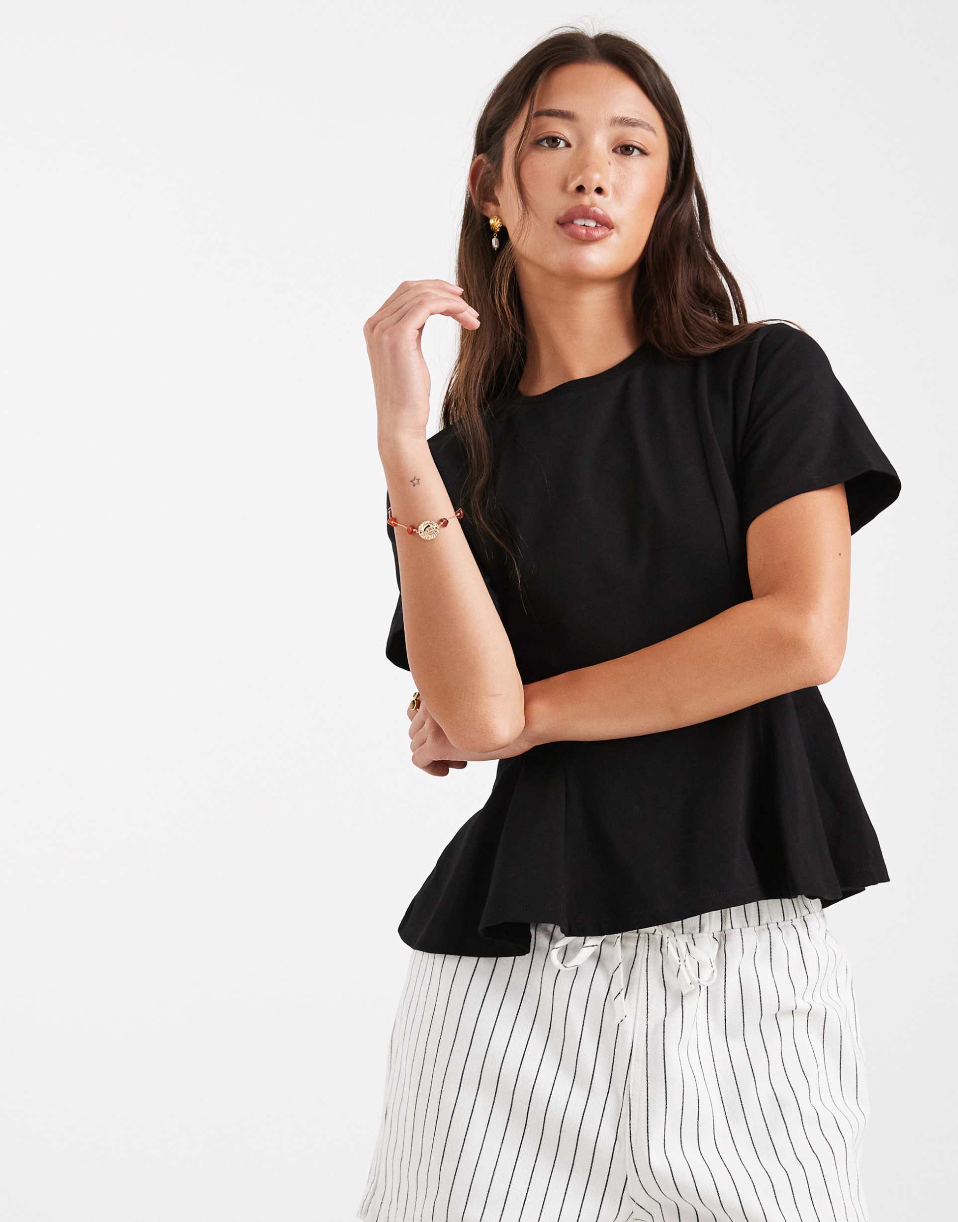 miss selfridge peplum detail tee in black