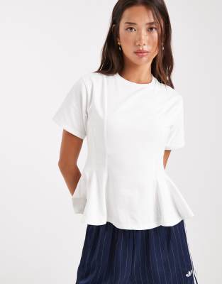 peplum detail tee in white