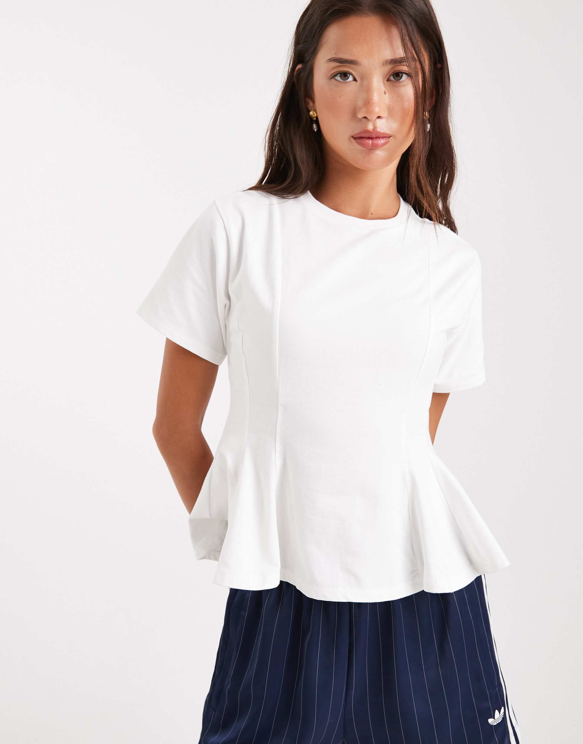 miss selfridge peplum detail tee in white