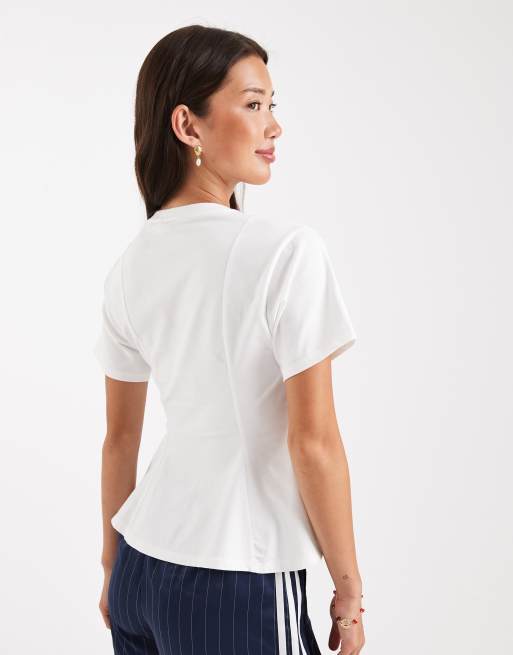 Miss Selfridge peplum detail tee in white