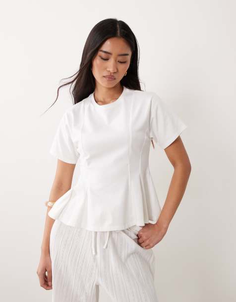Miss Selfridge peplum hem detail tee in white