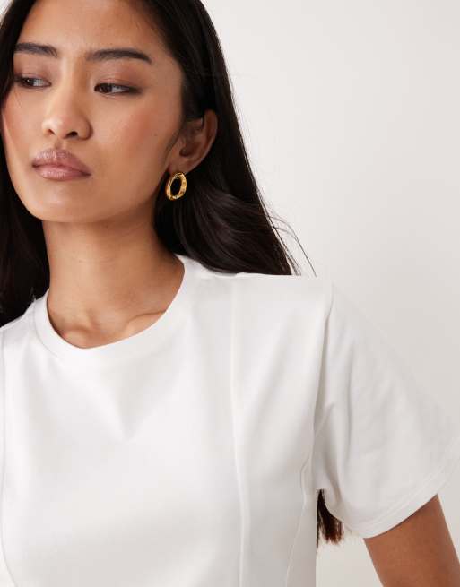 Miss Selfridge peplum hem detail tee in white, 4 of 4