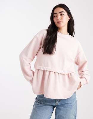 Miss Selfridge Peplum Hem Sweatshirt In Pink
