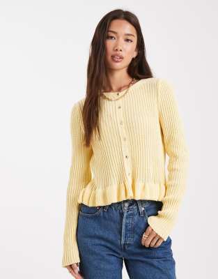 Miss Selfridge Peplum Knitted Cardigan In Yellow