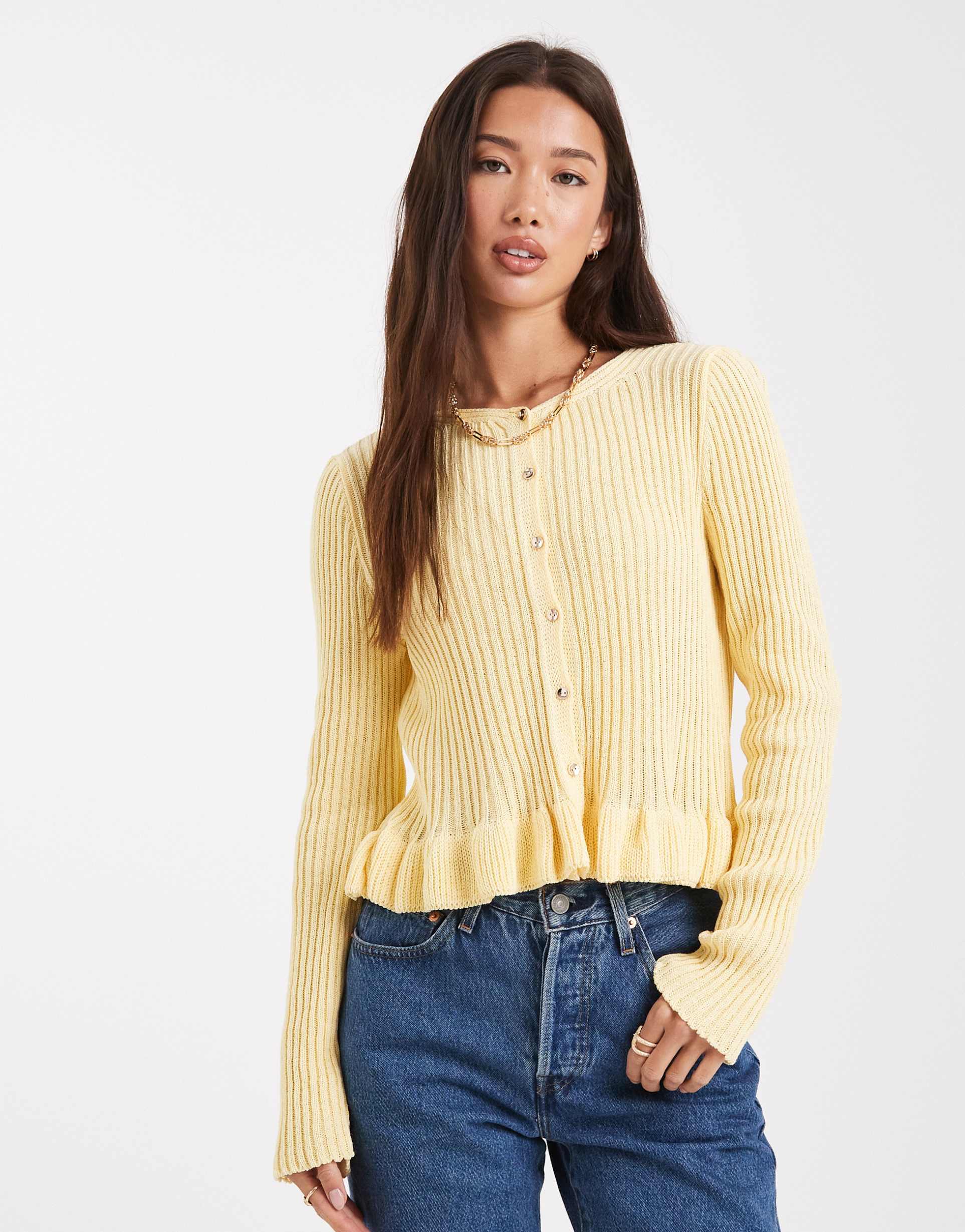 miss selfridge peplum knitted cardigan in buttermilk