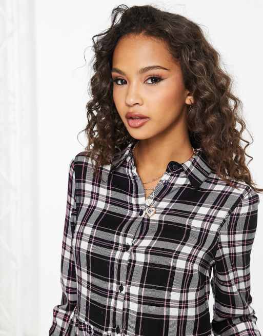 Miss Selfridge peplum shirt in pink plaid