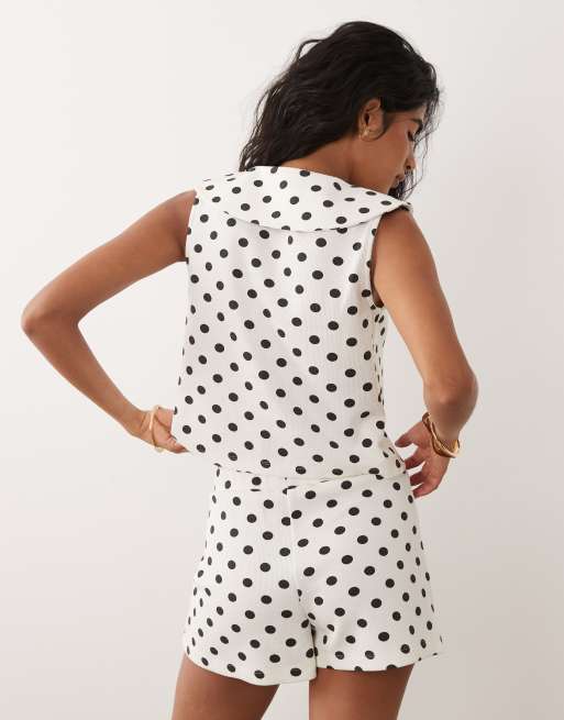 Miss Selfridge peter pan collar button up tank in polka dots, 4 of 4
