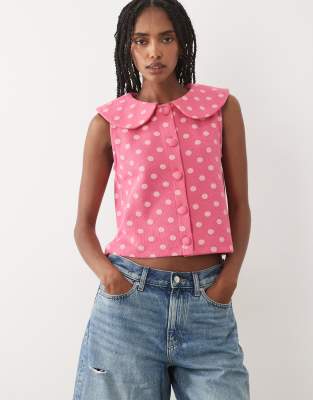 Miss Selfridge Peter Pan Collar Button Up Tank Top In Pink