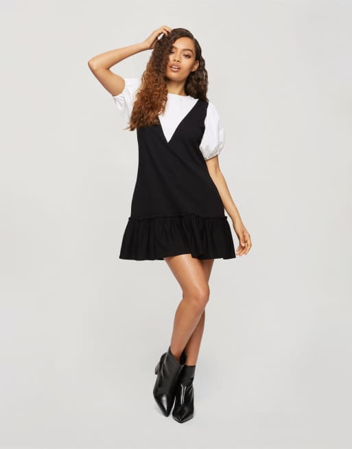 Miss Selfridge Petite - 2-i-1-forklædekjole i sort, 4 af 4