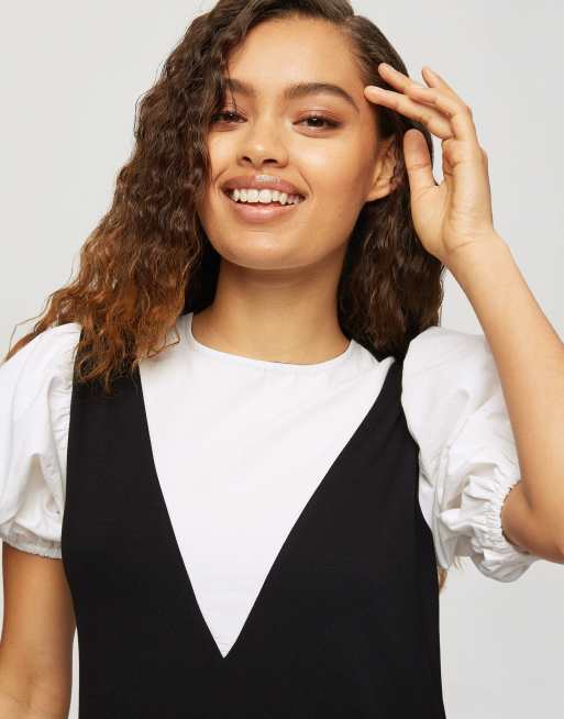 Miss Selfridge Petite – 2 in 1 Latzkleid in Schwarz, 3 von 4