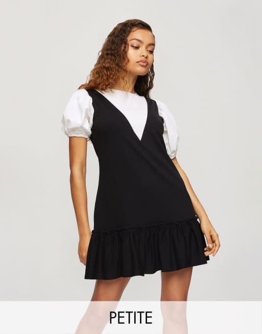 Miss Selfridge Petite 2 in 1 pinafore dress in black